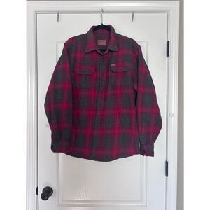 Orvis Heavyweight Plaid Red & Charcoal Gray Mens Flannel Shirt Jacket Size Large